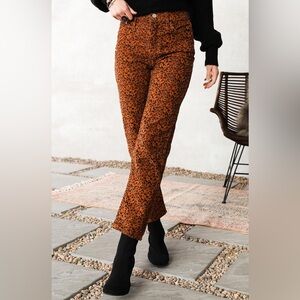 Levi's Brown Leopard Print Corduroy Flare Ankle Pants